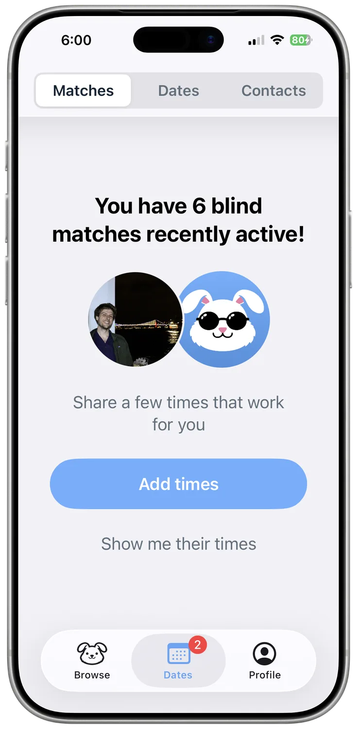 Blind matches screen
